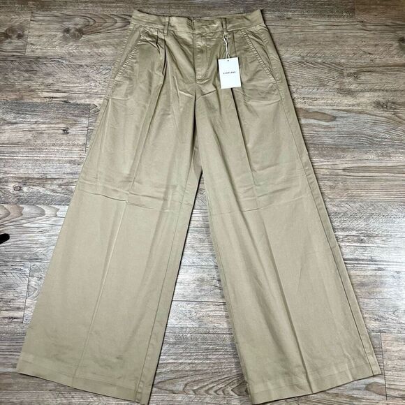 Everlane Womens Tan Pleated Organic Cotton Easy Wide Trench Pant Size 6R NWT - Picture 1 of 12